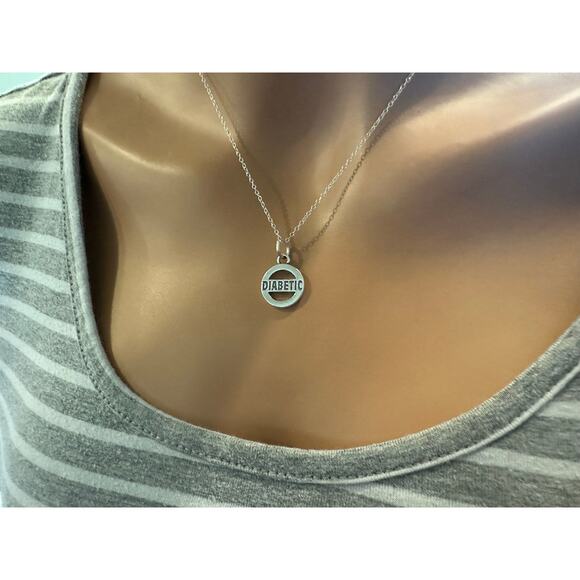 Sterling Silver Diabetic Necklace,Sterling Silver Diabetic Charm Necklace - Picture 5 of 5